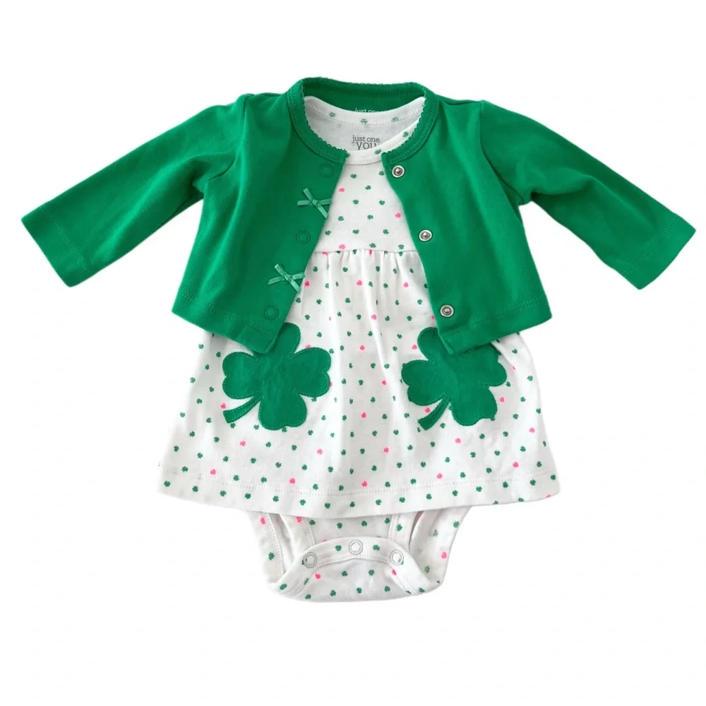 Carter’s St. Patrick’s Day Festive Green Shamrock Baby Girl Set - Size 3 Months - Picture 2 of 6